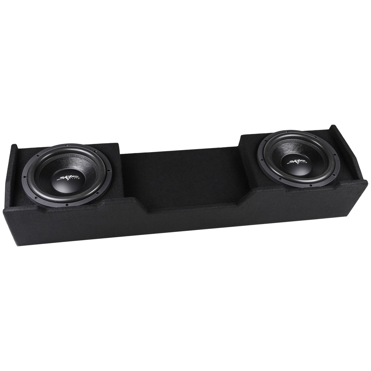 Skar Audio dual 12-inch loaded sealed enclosure exterior designed for Silverado extended cab