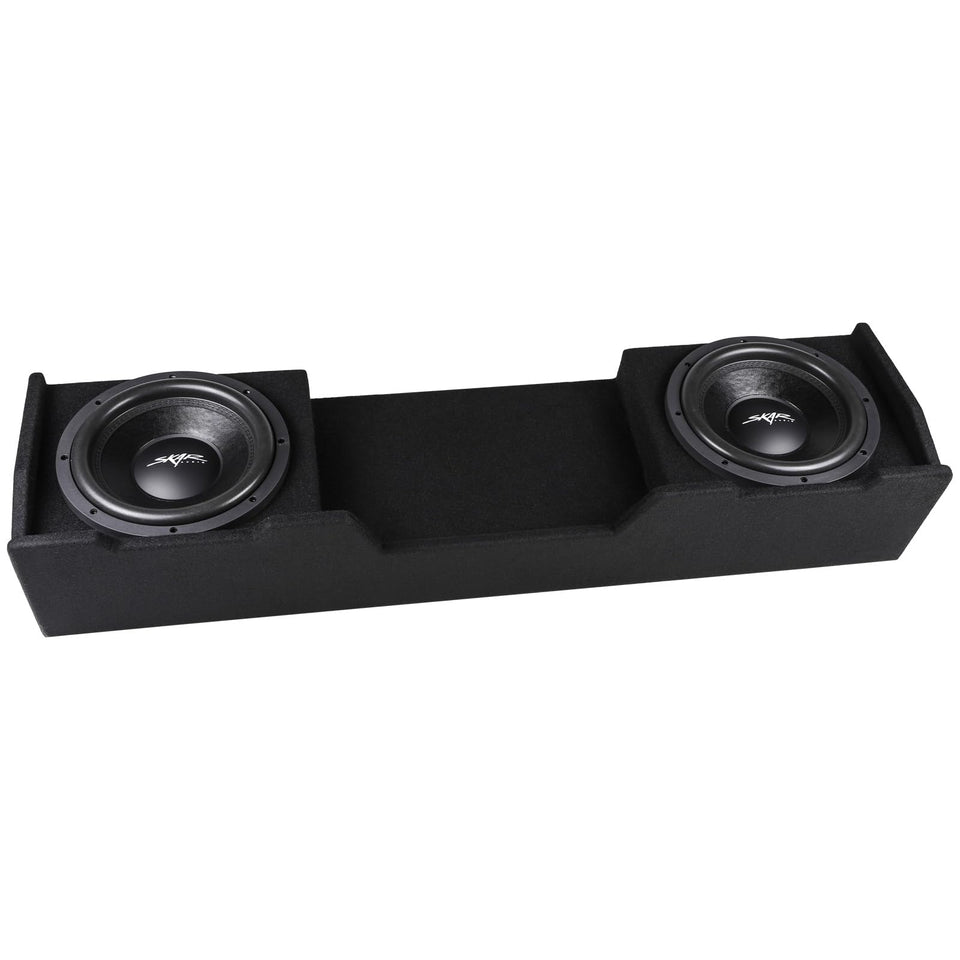 Skar Audio dual 12-inch loaded sealed enclosure exterior designed for Silverado extended cab