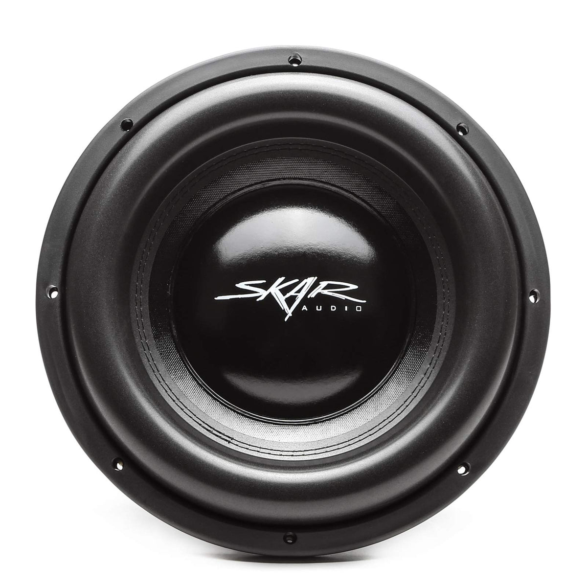 Skar Audio EVL-12 D2 cone detail highlighting competition-grade paper cone for deep bass