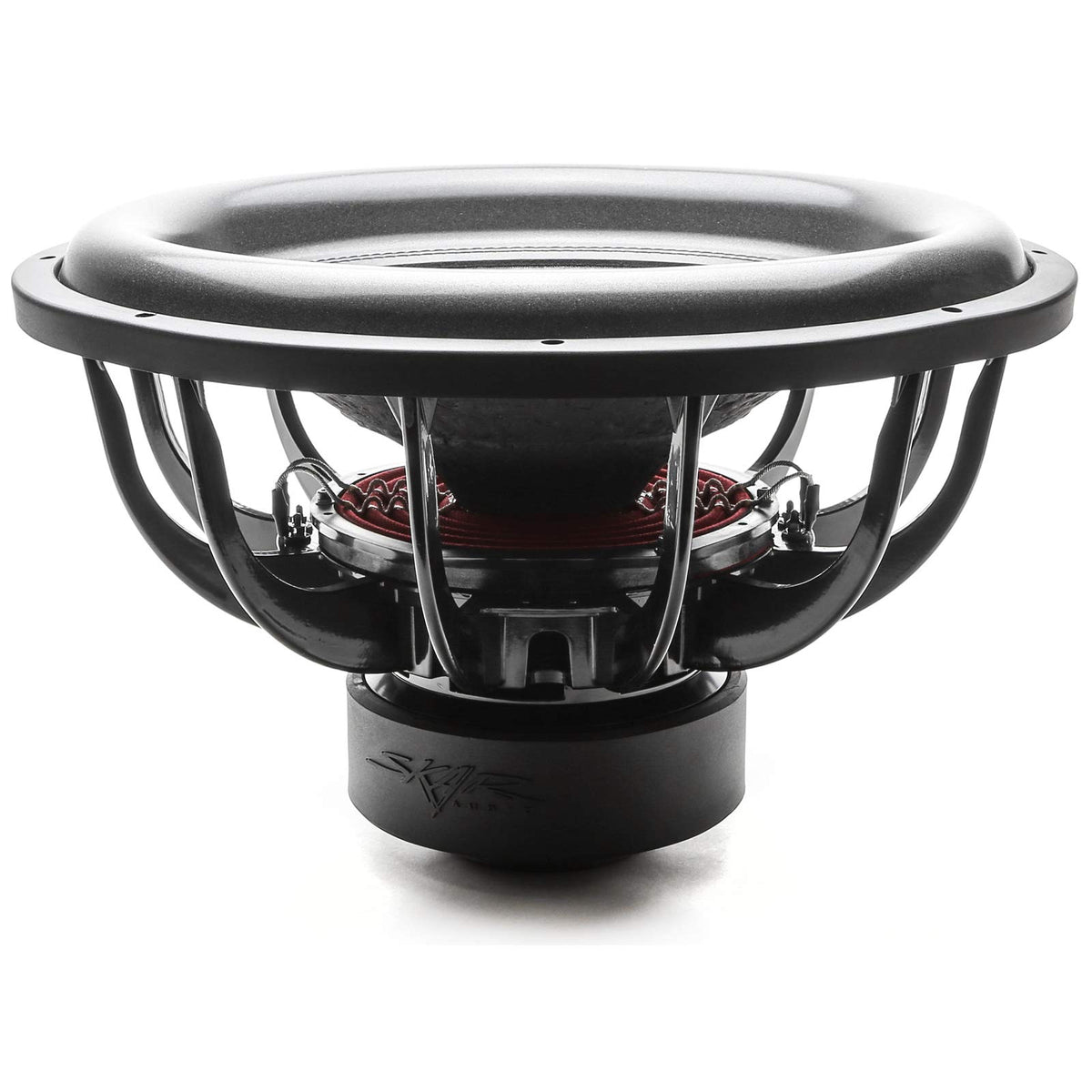 Skar Audio EVL-18 D2 surround showcases rugged high roll foam for extended excursions.