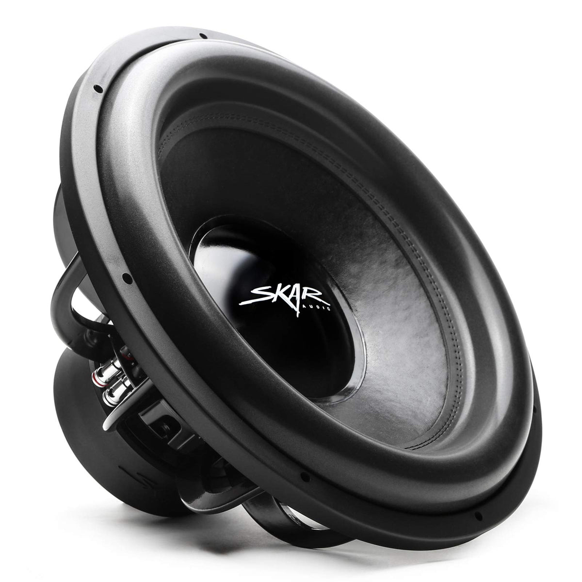 Skar Audio EVL-18 D4 front view shows a bold cone for deep bass