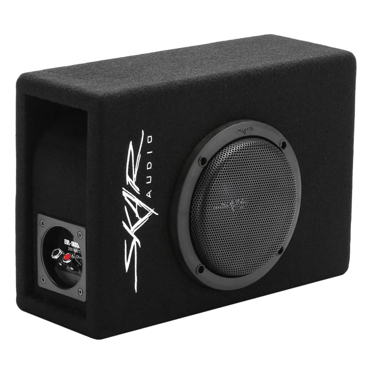Skar Audio EVL-1X65D4-V-LP front view of the slot-ported enclosure for impactful bass