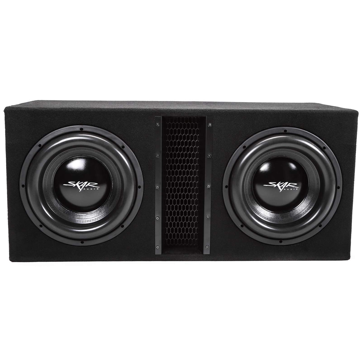 Skar Audio EVL-2X12D4 enclosure side profile highlights sturdy build for rugged installs.