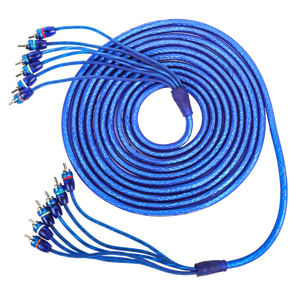 Skar Audio front view showing connectors and matte blue jacket for reliable connections