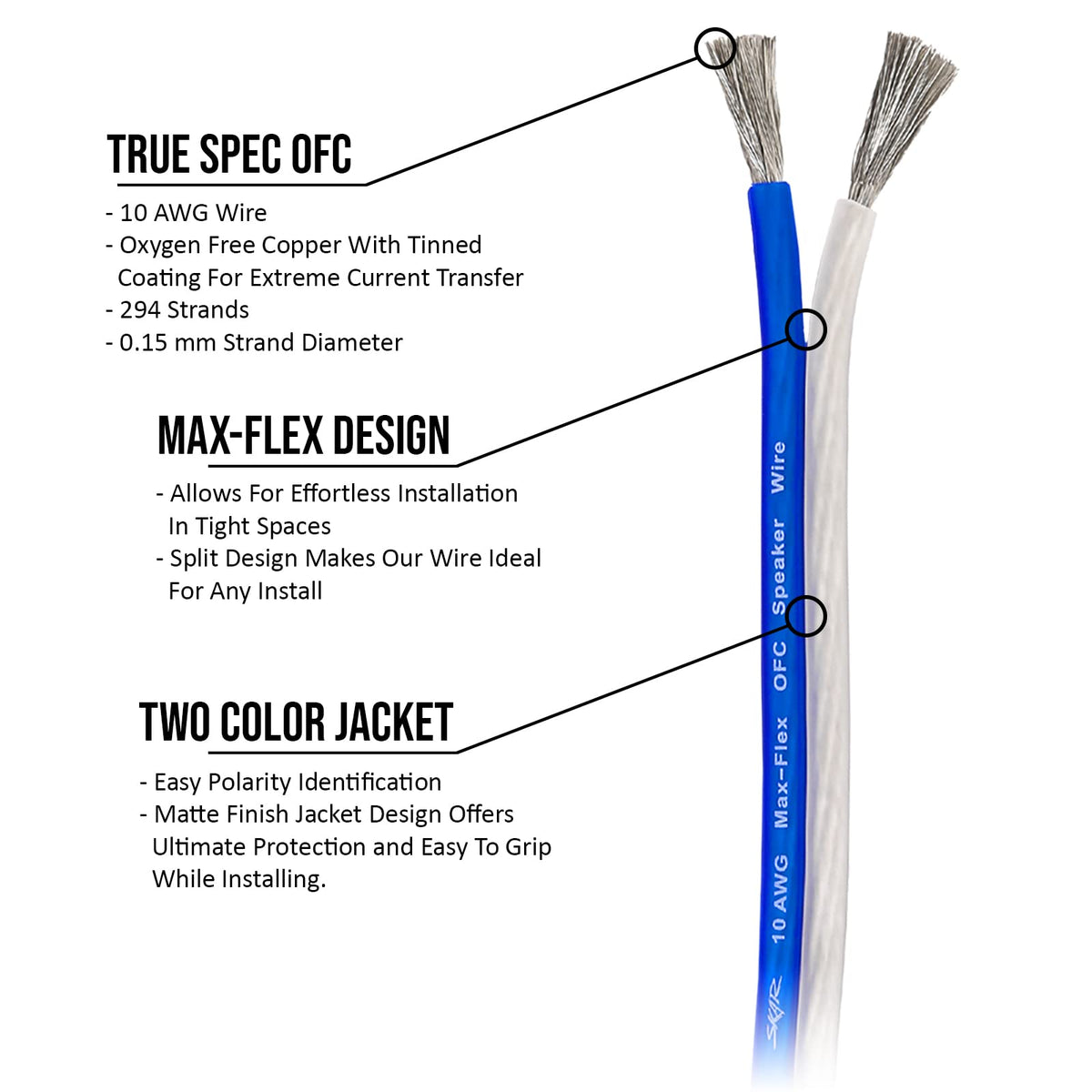 Skar Audio matte jacket texture offering easy grip and flexible routing