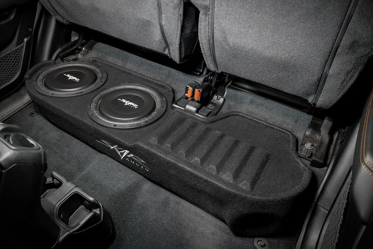 Skar Audio Jeep Gladiator enclosure blends with black interior finish