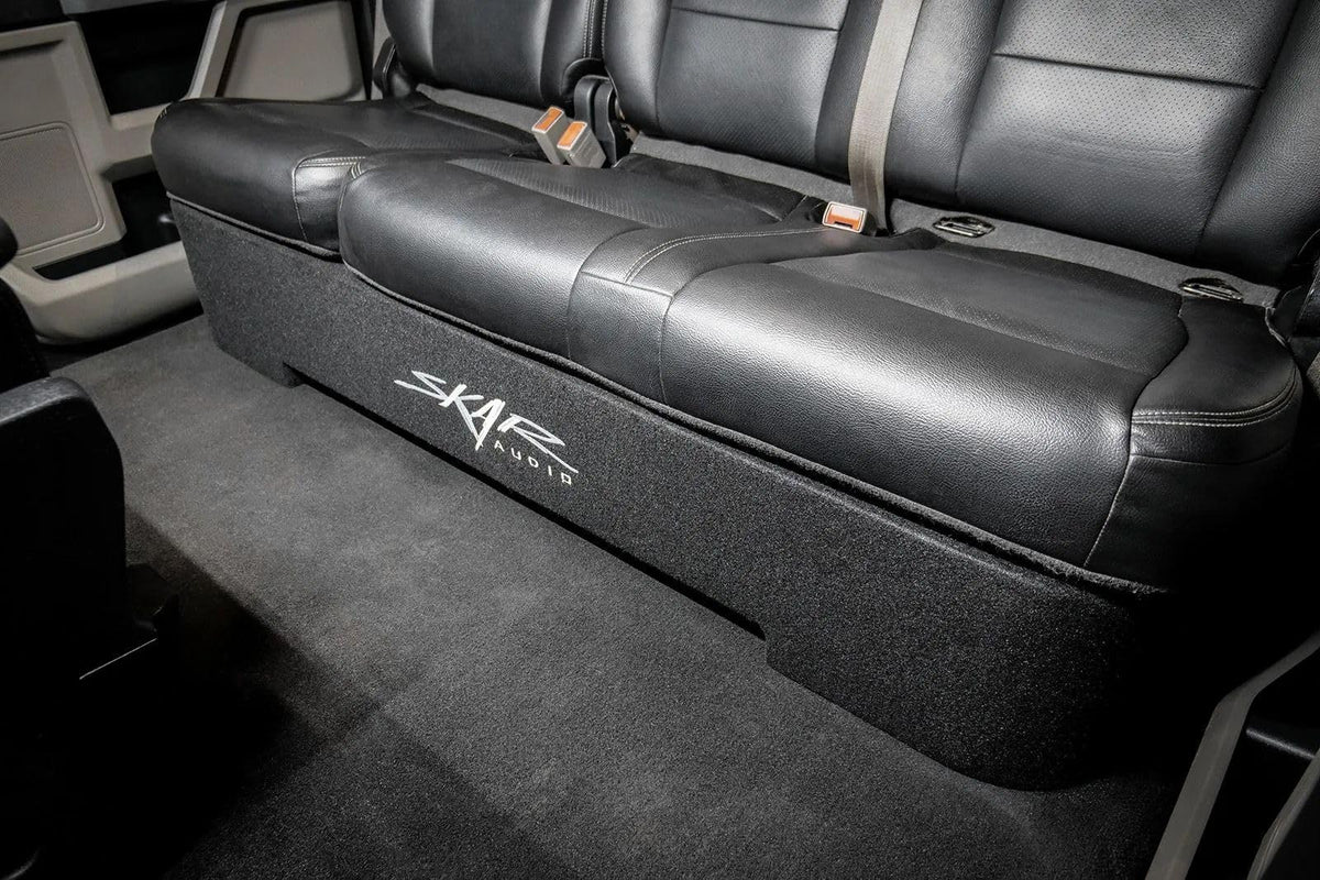 Premium black trunk-liner carpeting finish on the enclosure