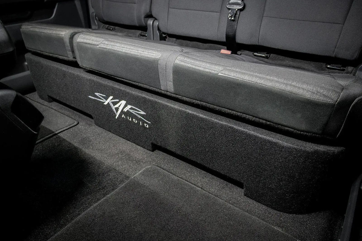 Premium black trunk liner carpeting finish on the enclosure