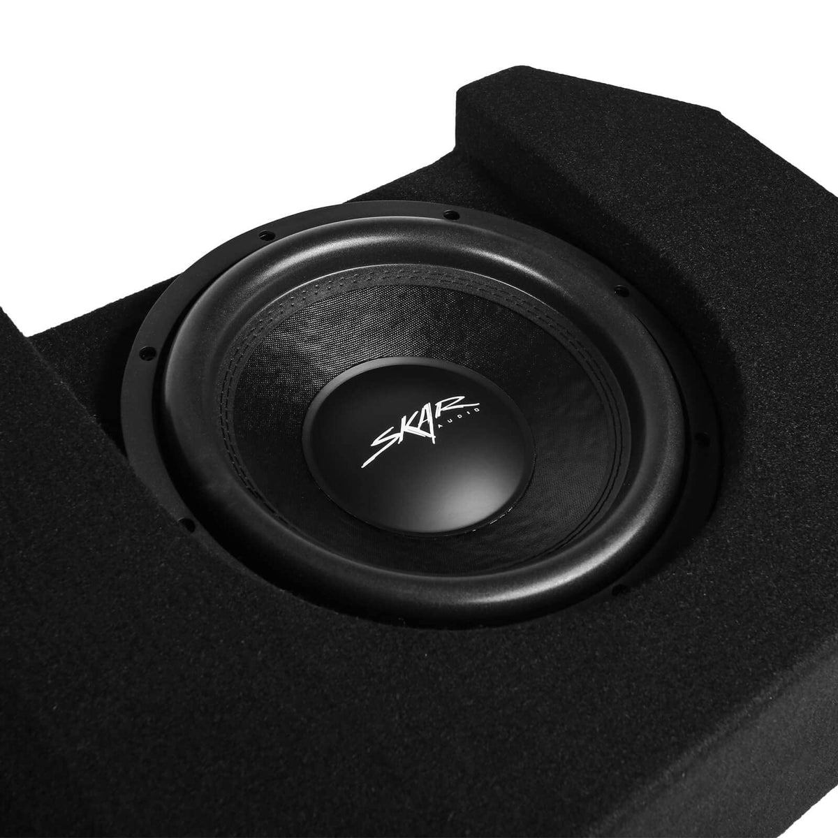 Skar Audio premium trunk liner carpeting on enclosure adds durability.