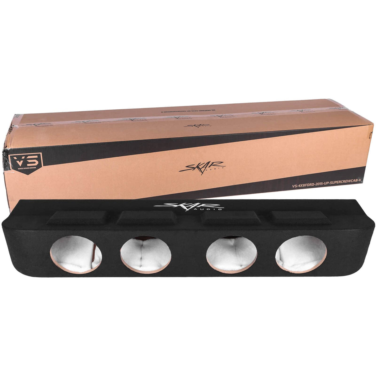 Skar Audio quad 8-inch enclosure front view showing compact under-seat fit