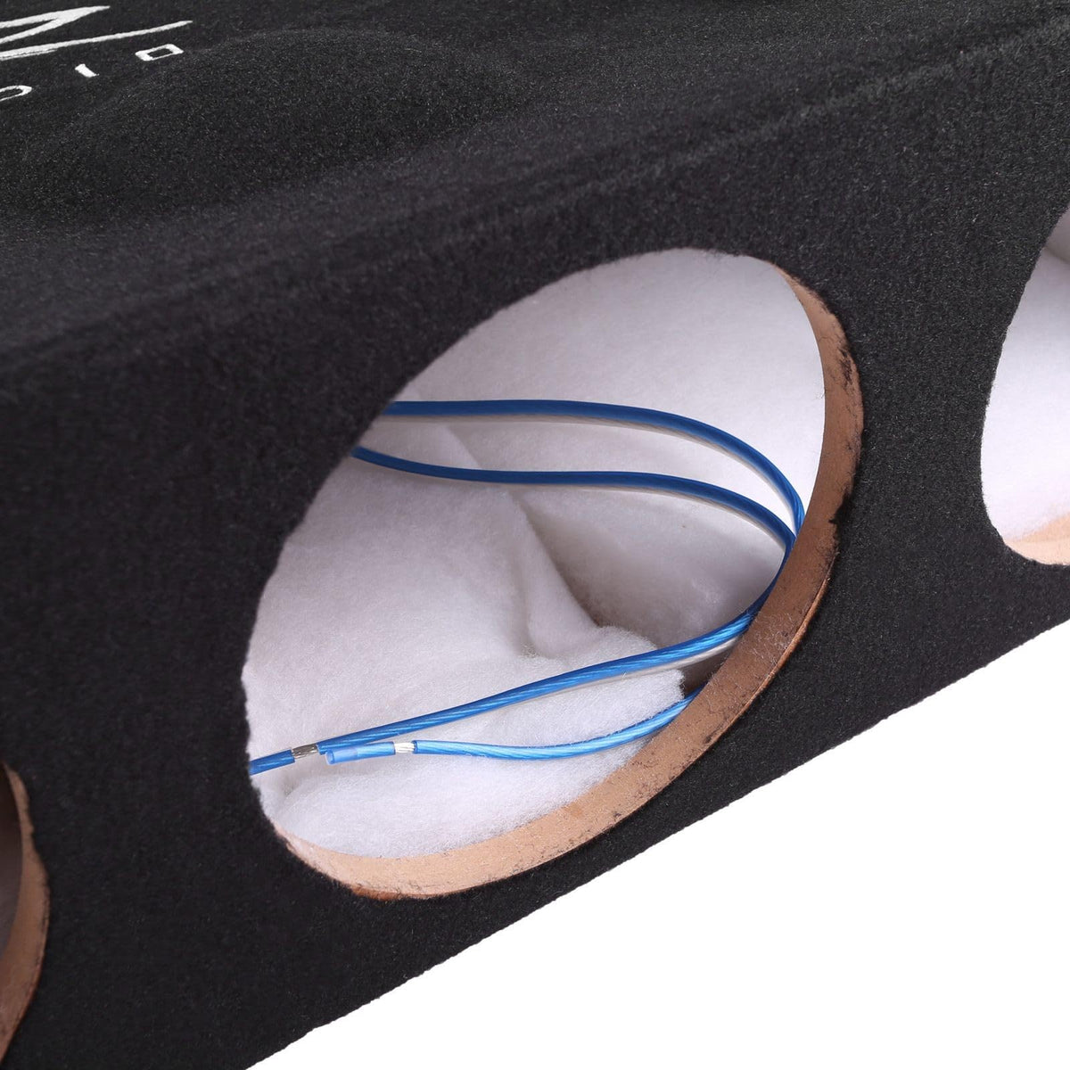Skar Audio cab-friendly enclosure keeps rear area accessible and organized