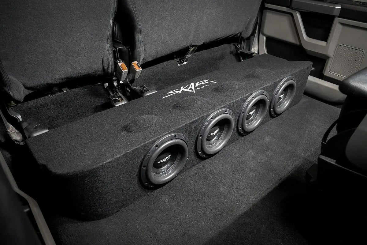 Skar Audio quad 8-inch enclosure fits 2017-2025 Ford F-250/F-350 crew cab trucks
