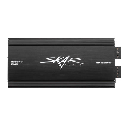 Skar Audio RP-1500.1D front view showcases compact monoblock design for cleaner installs.