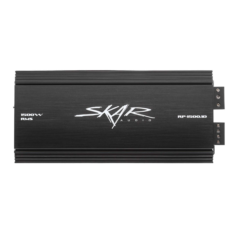 Skar Audio RP-1500.1D front view showcases compact monoblock design for cleaner installs.