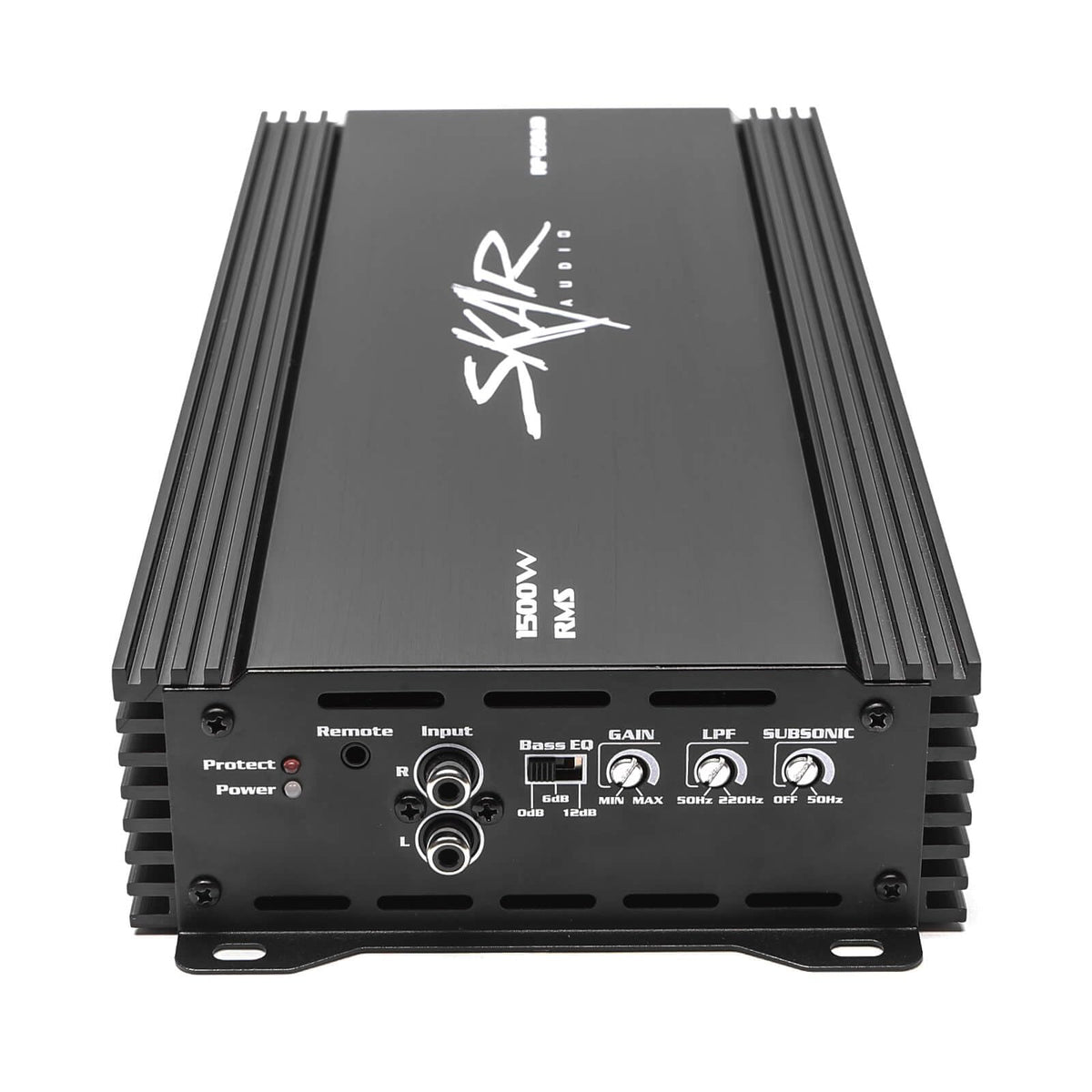 Skar Audio RP-1500.1D heat sink design highlights efficient cooling for reliable bass.