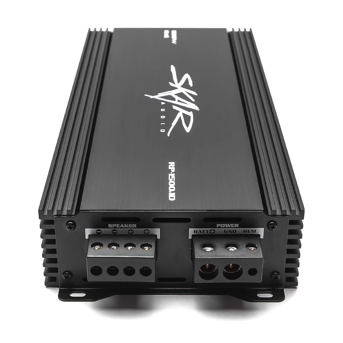 Skar Audio RP-1500.1D remote subwoofer level control allows front-seat tuning.
