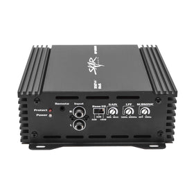 Skar Audio RP-350-1D side profile showcasing rugged construction for durable car audio performance.