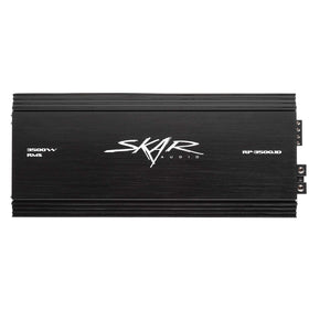 Skar Audio RP-3500.1D front view showing compact, high‑power sub amp for deep bass.
