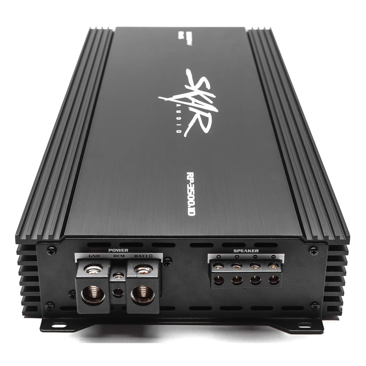 Skar Audio RP-3500.1D one-aught-gauge terminals enabling maximum current flow.