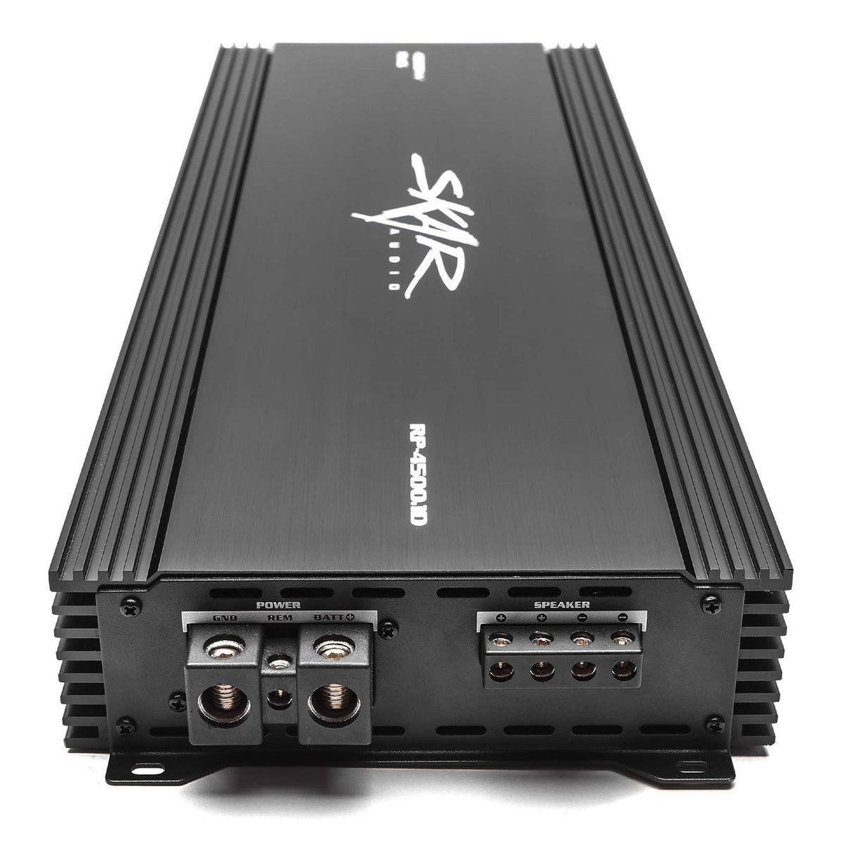 Skar Audio RP-4500.1D remote subwoofer control showcases front-seat bass tuning flexibility.