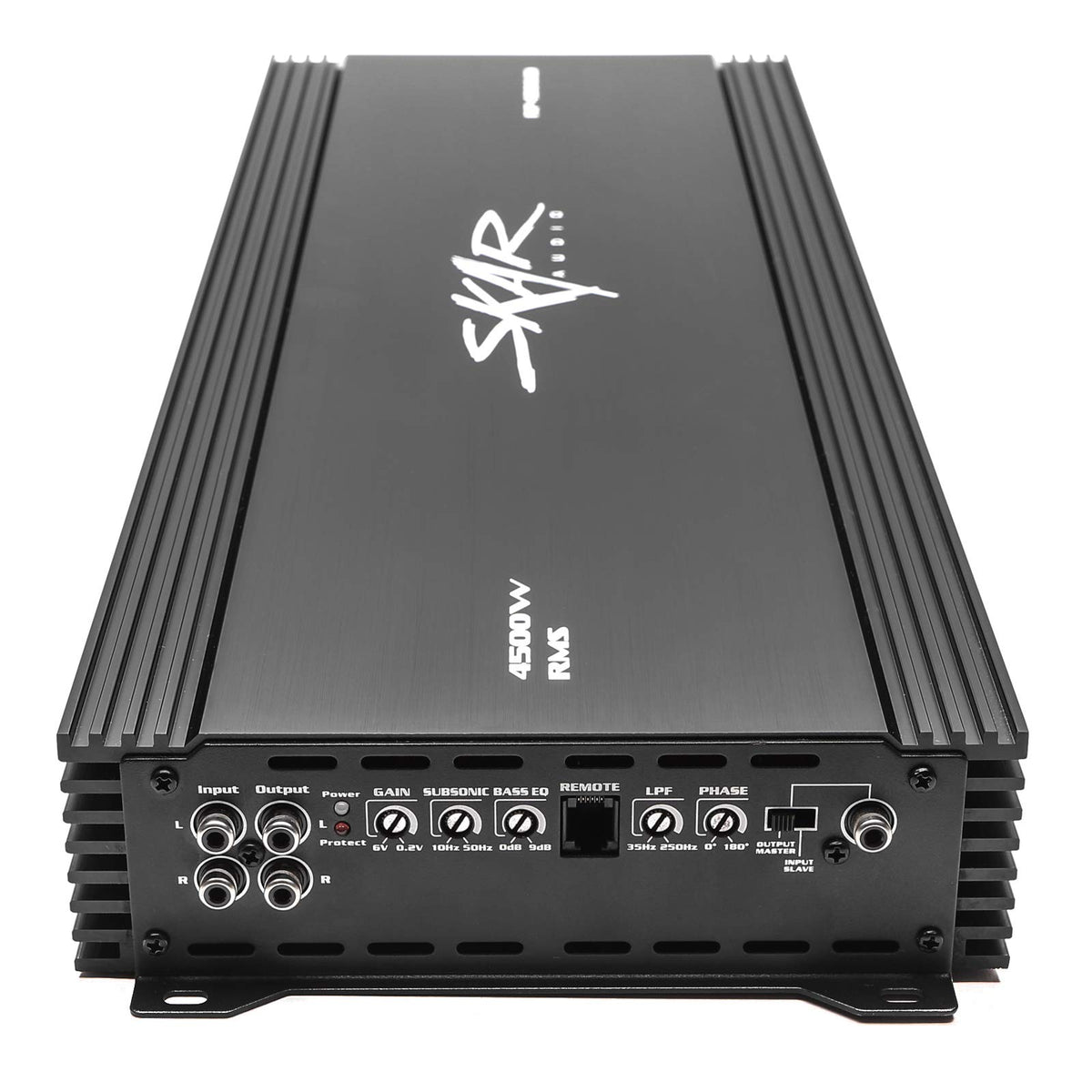Skar Audio RP-4500.1D terminal blocks emphasize 1/0 wiring for reliable high-current wiring.