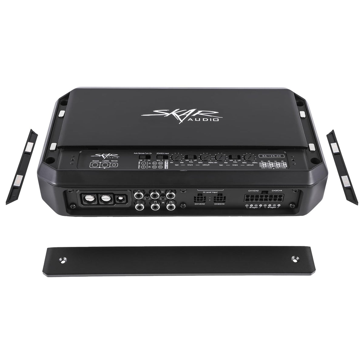 Skar Audio SA-125.4D mounted under dash for clean installation.
