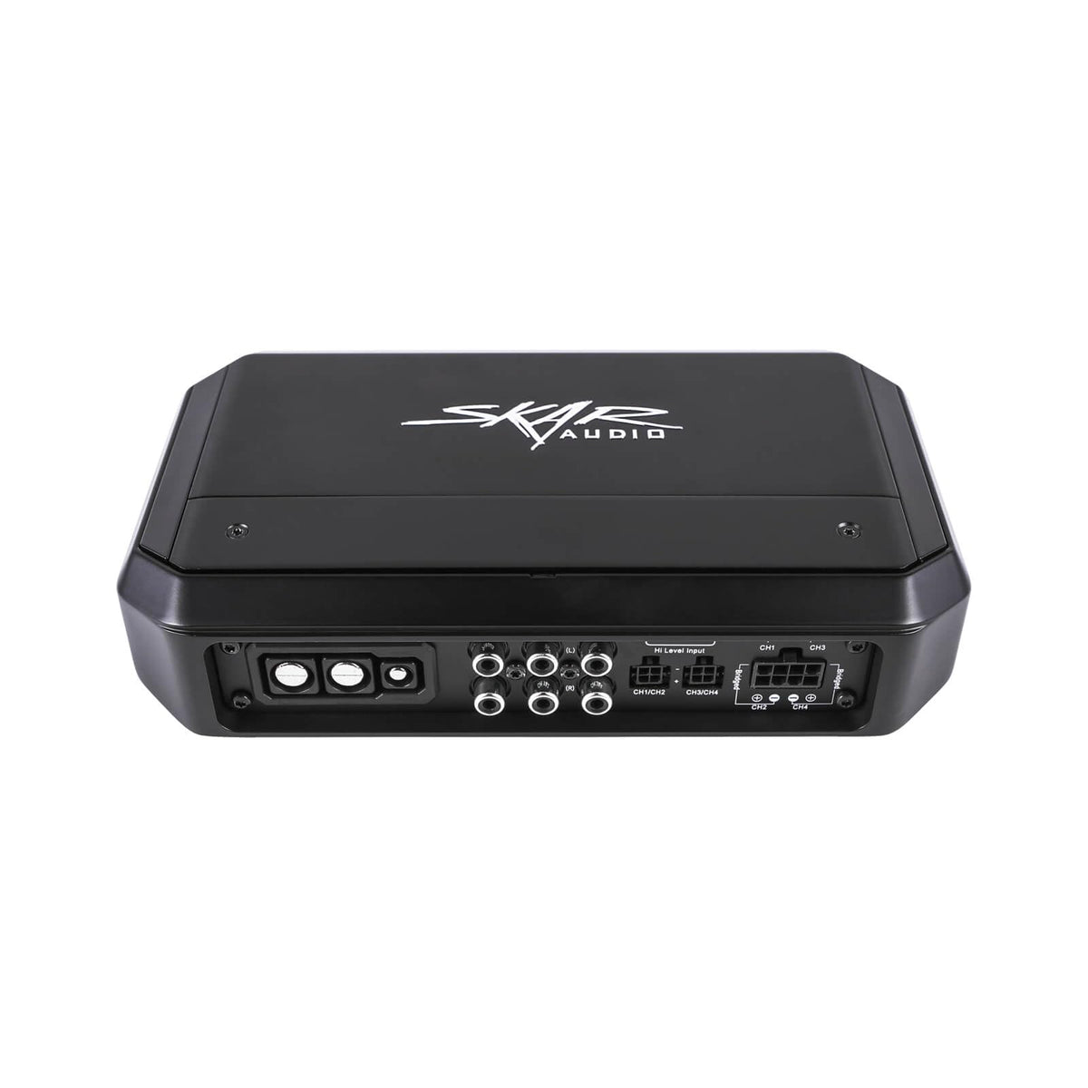 Skar Audio SA-50.4D front panel view for compact dash integration.