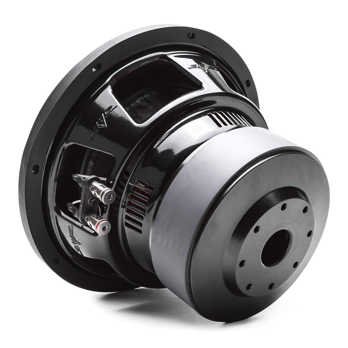 Skar Audio SDR-10 D2 profile shot, compact 10-inch woofer ready to upgrade cars.