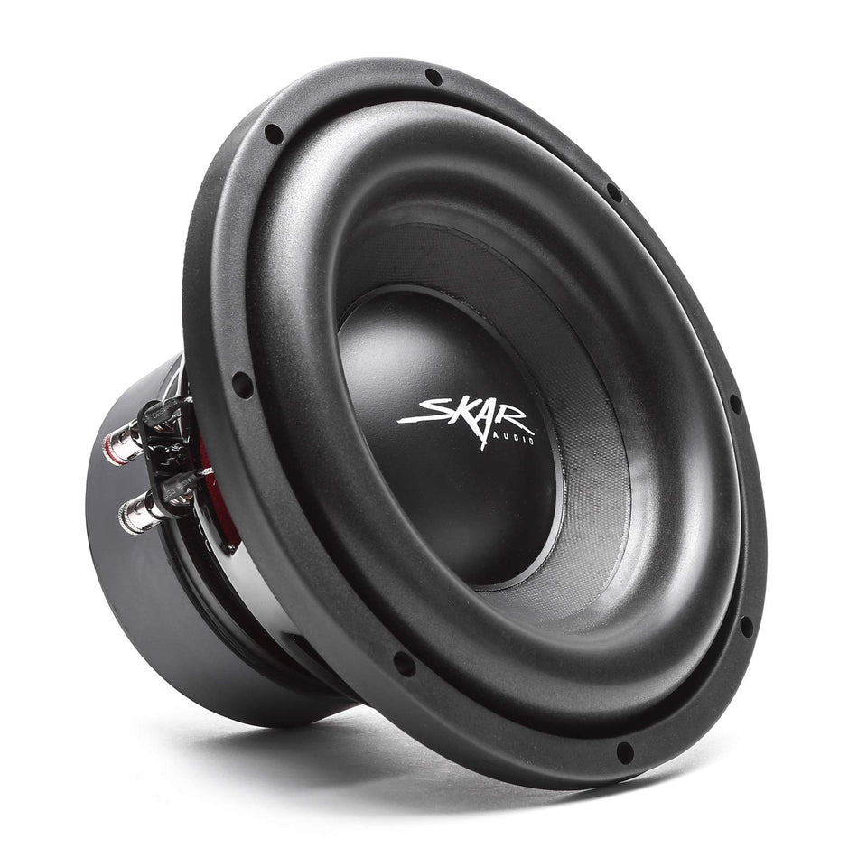 Skar Audio SDR-10 D2 subwoofer front view, ideal for deep bass in car audio setups.