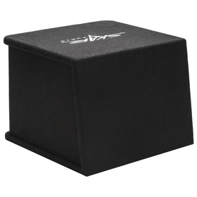 Skar Audio SDR-1X8D2 enclosure back view illustrating ready-to-fit dimensions in a vehicle.