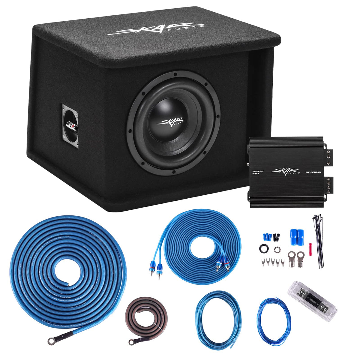 Skar Audio SDR 1x8D2 loaded vented subwoofer enclosure boosts car bass.