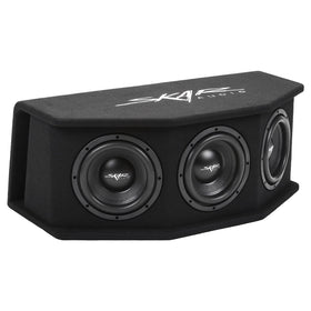 Skar Audio SDR-3X8D2 front view shows compact triple 8 enclosure with bass potential