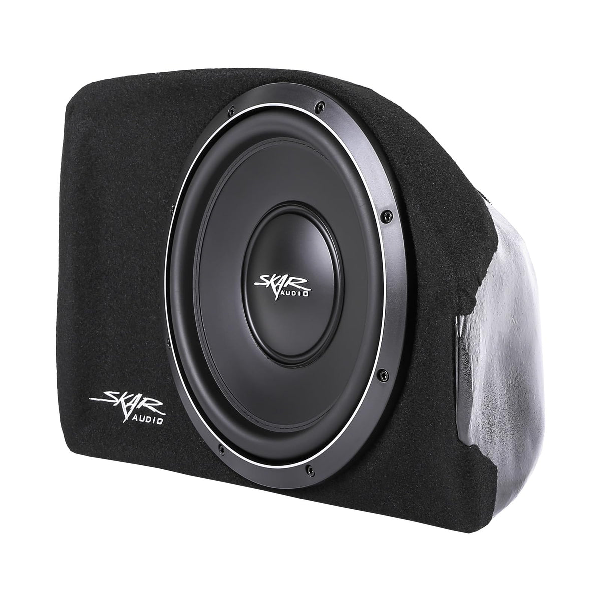 Skar Audio side-firing subwoofer enclosure design shown for optimized trunk space