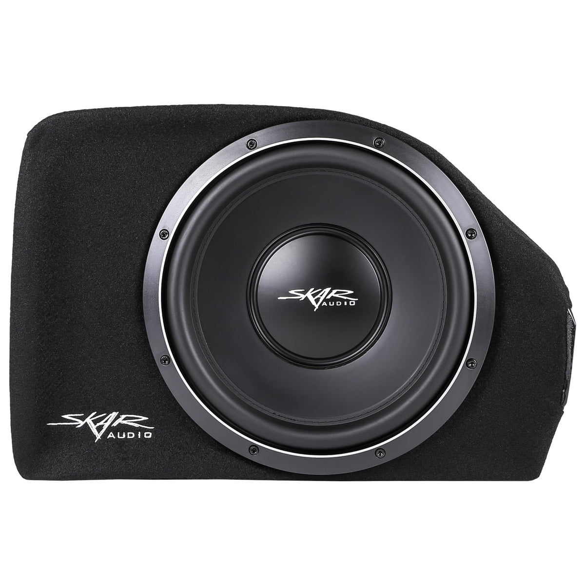 Skar Audio single 12-inch loaded sealed subwoofer enclosure front view for precise bass