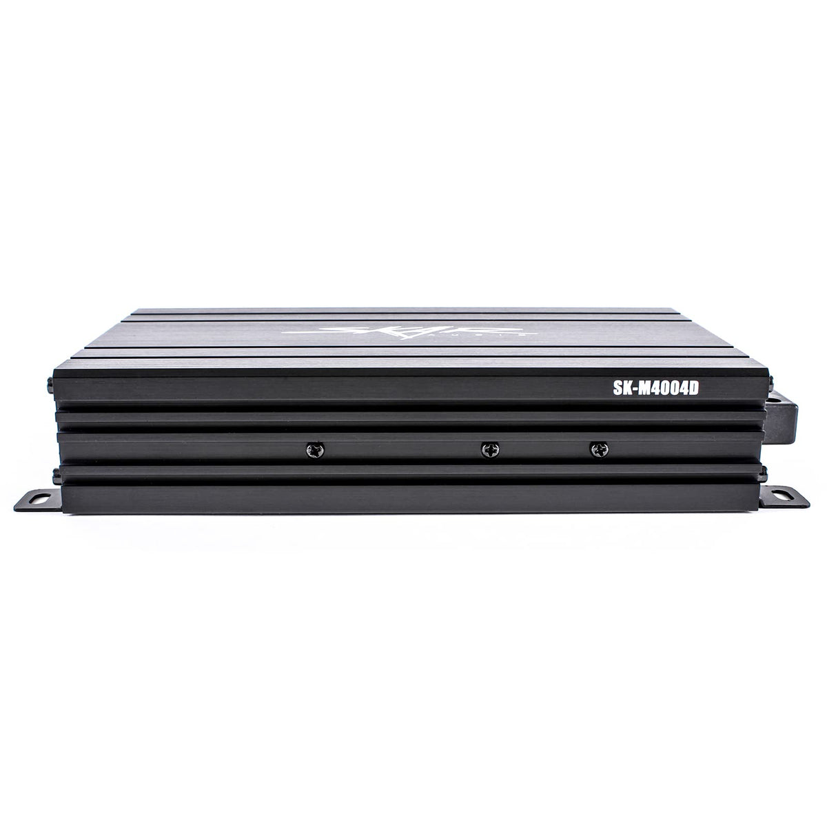 Skar Audio SK-M4004D compact amplifier side view, ideal for tight engine bays.