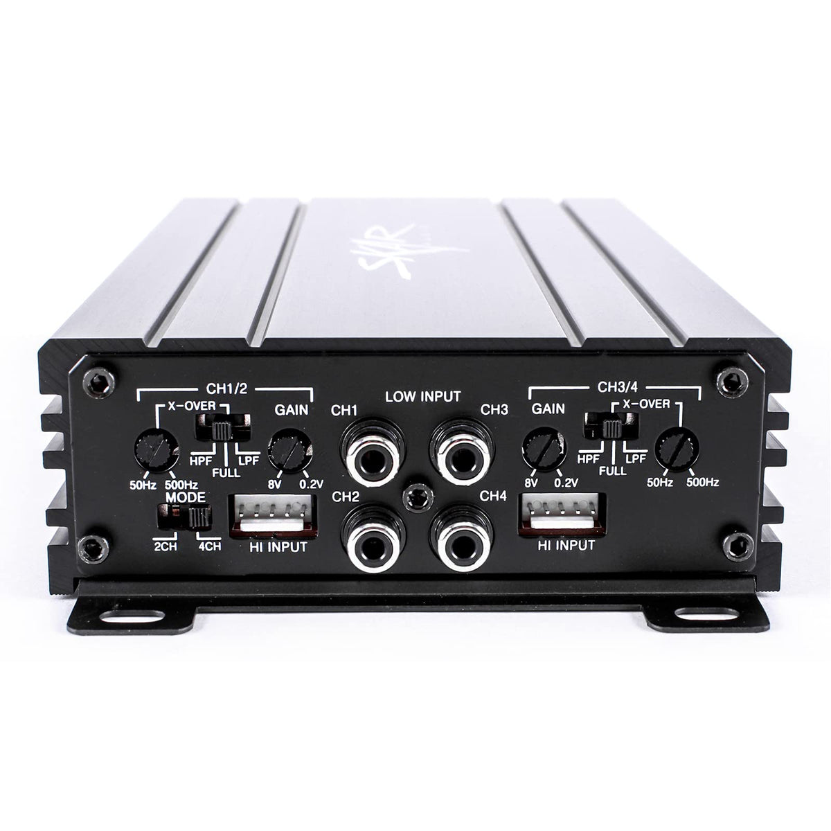 Skar Audio SK-M4004D four-channel amp interior view shows components clearly.
