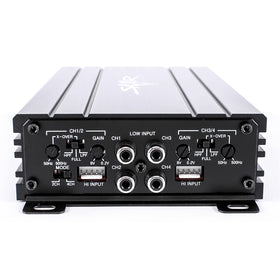 Skar Audio SK-M4004D four-channel amp interior view shows components clearly.