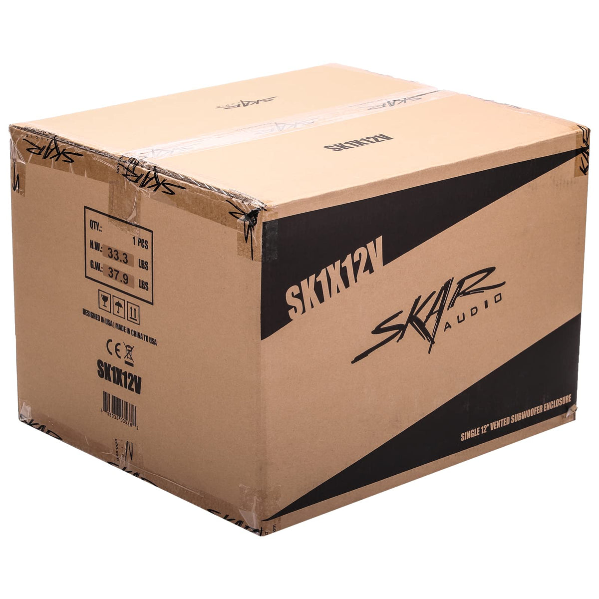 Skar Audio SK1X12V enclosure dimensions and 11-inch cut-out for fit