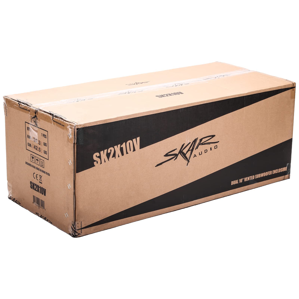 Skar Audio SK2X10V black carpet finish enhances rugged look.