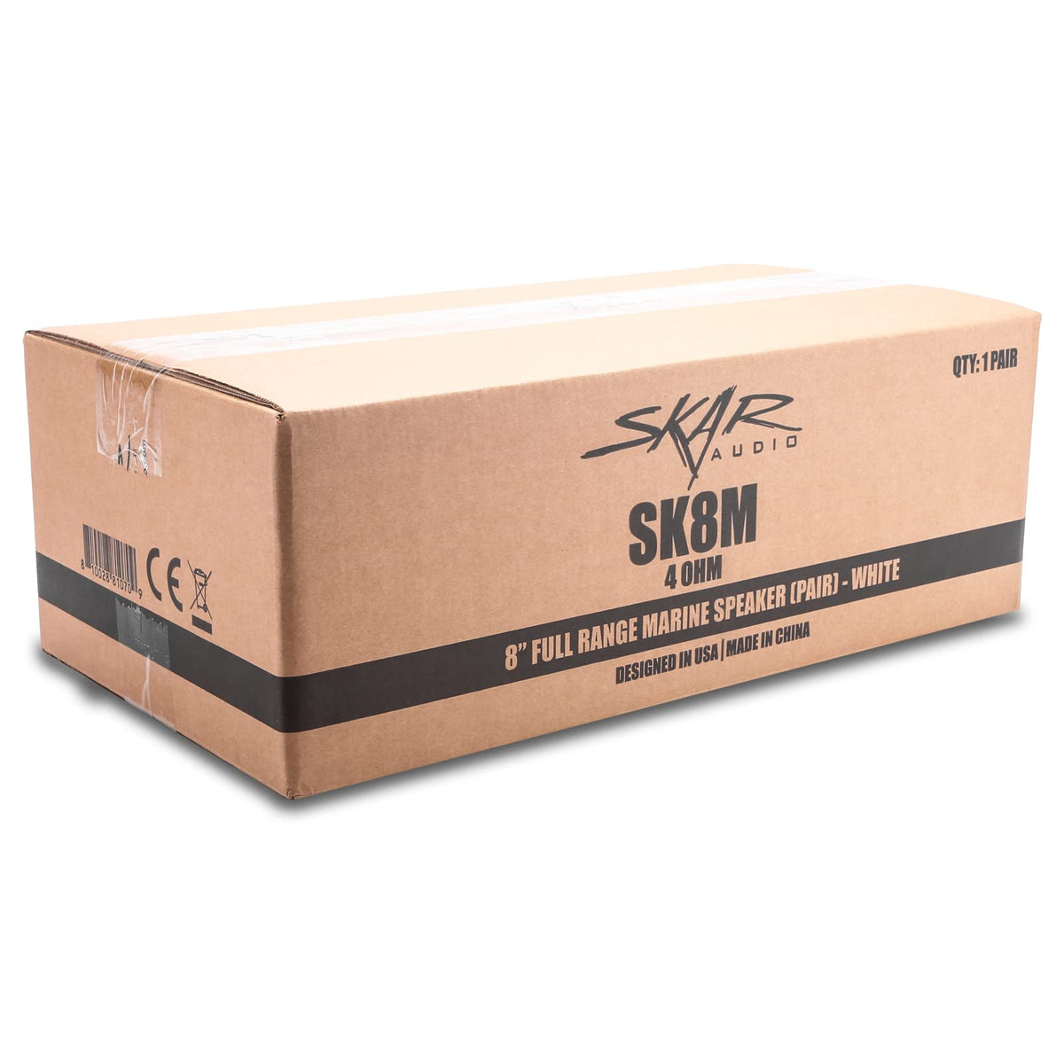 Skar Audio SK8M 4-ohm impedance works with compatible amplifiers.