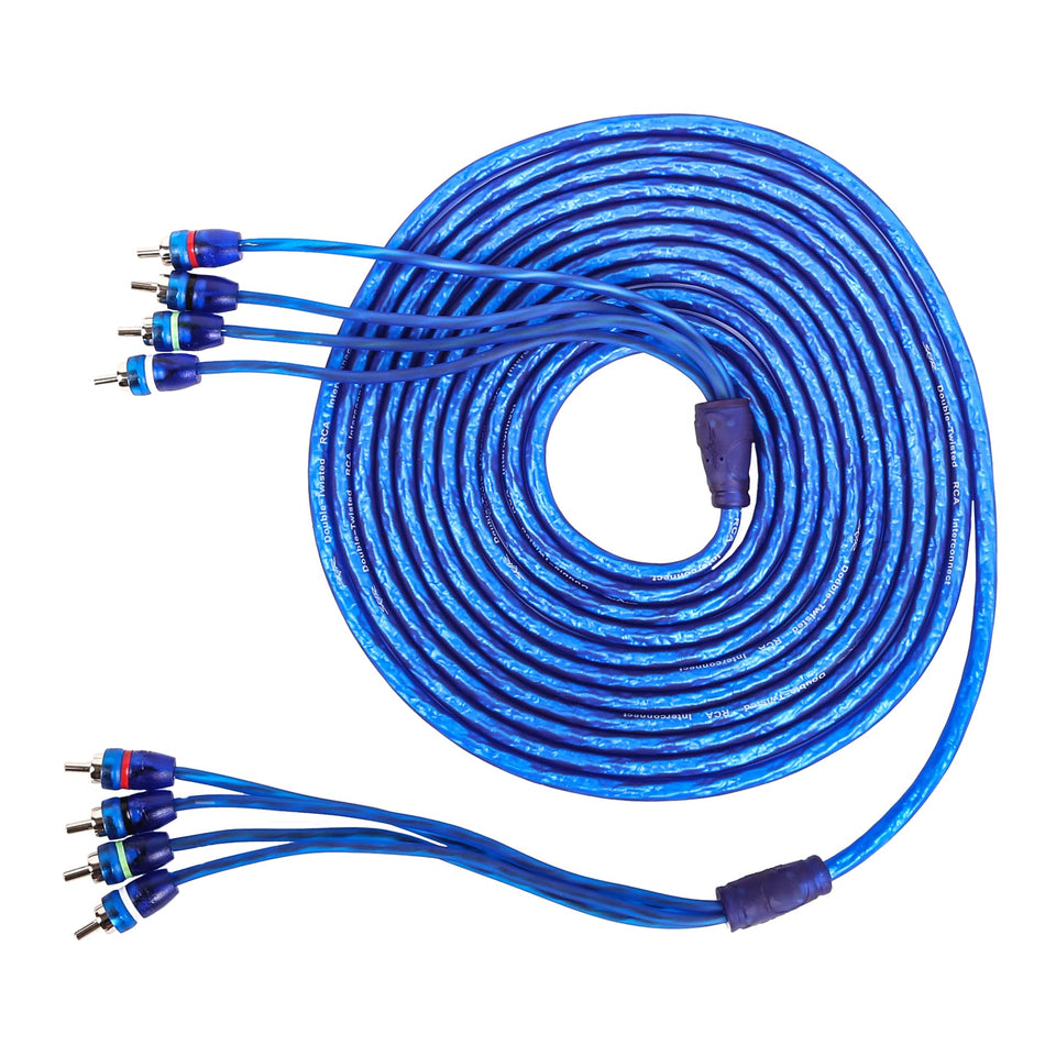 Skar Audio SKAR4CH-RCA17 cable exterior with blue jacket supports flexible routing.