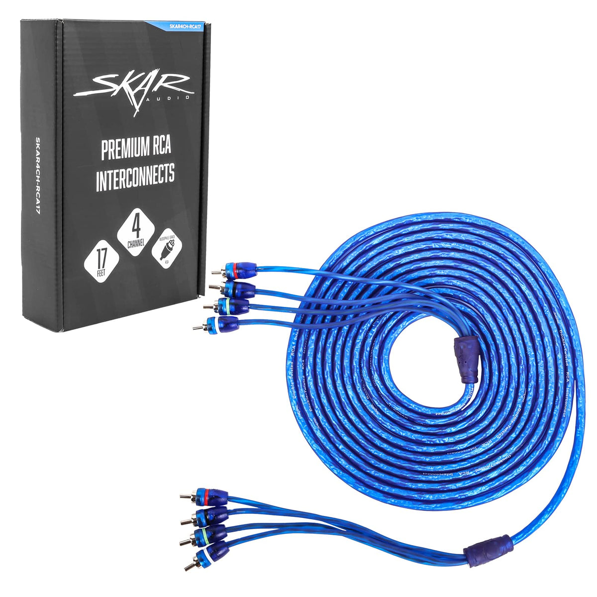 Skar Audio SKAR4CH-RCA17 twisted-pair technology for premium signal transfer.