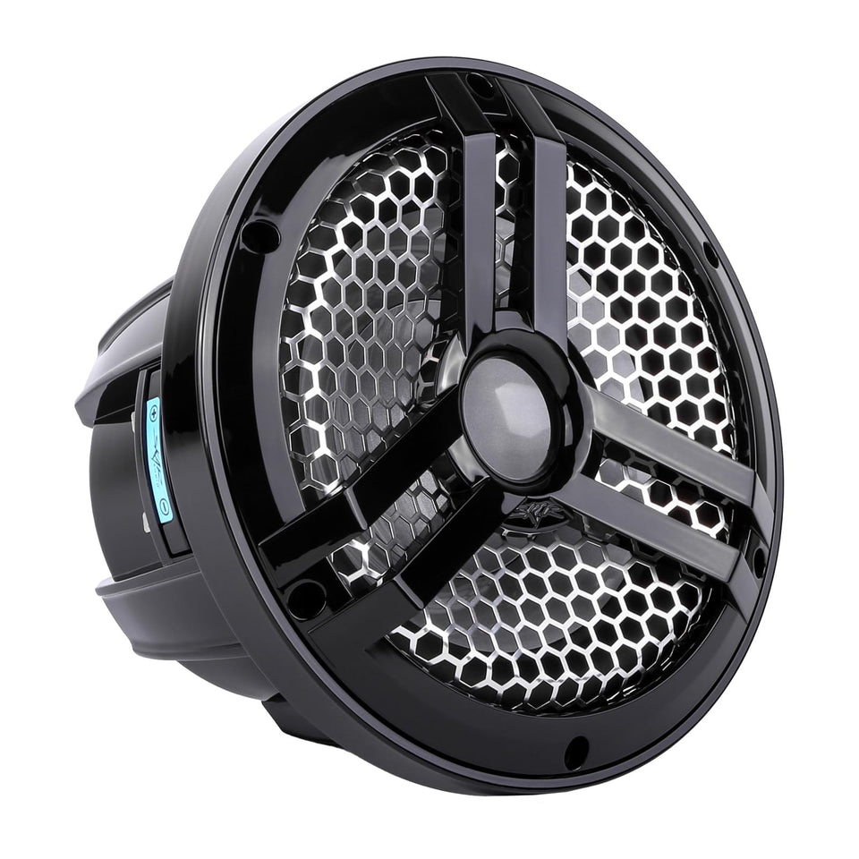 Skar Audio SKM8WBD4 8-inch marine subwoofer in black for compact boat audio clarity