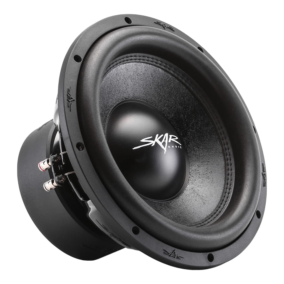 Skar Audio SVR-12 D2 front view highlights rugged frame for deep bass.