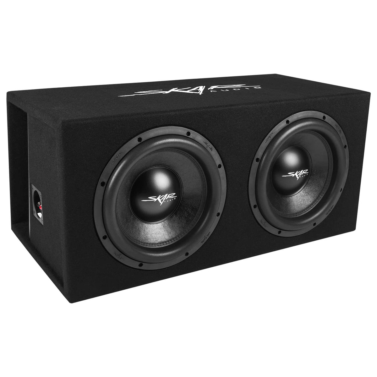 Skar Audio SVR-2X12D4 front view shows dual 12-inch enclosure for powerful bass