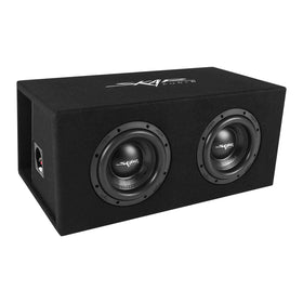 Skar Audio SVR-2X8D4 front view showing compact deep-bass enclosure