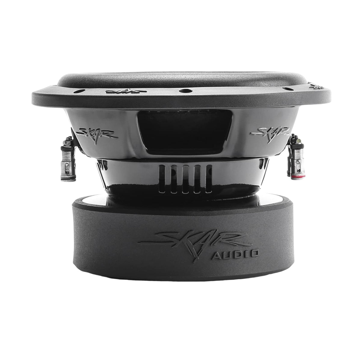 Skar Audio SVR-8 D2 voice coil demonstrates 2-ohm dual coil for flexible wiring.