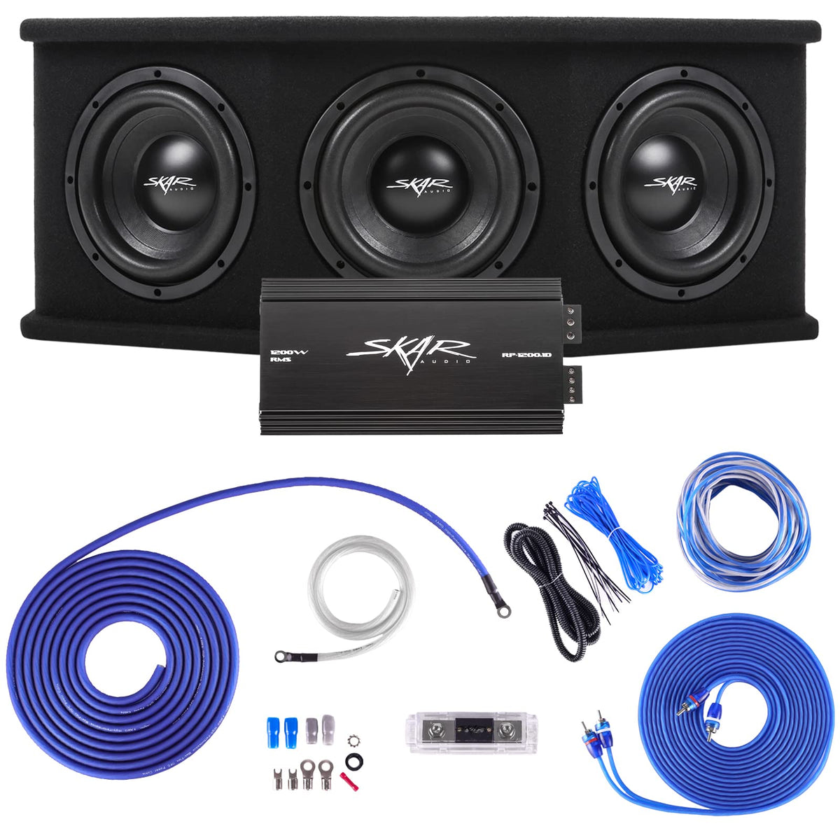 Skar Audio triple-8 loaded subwoofer enclosure delivering powerful car bass.