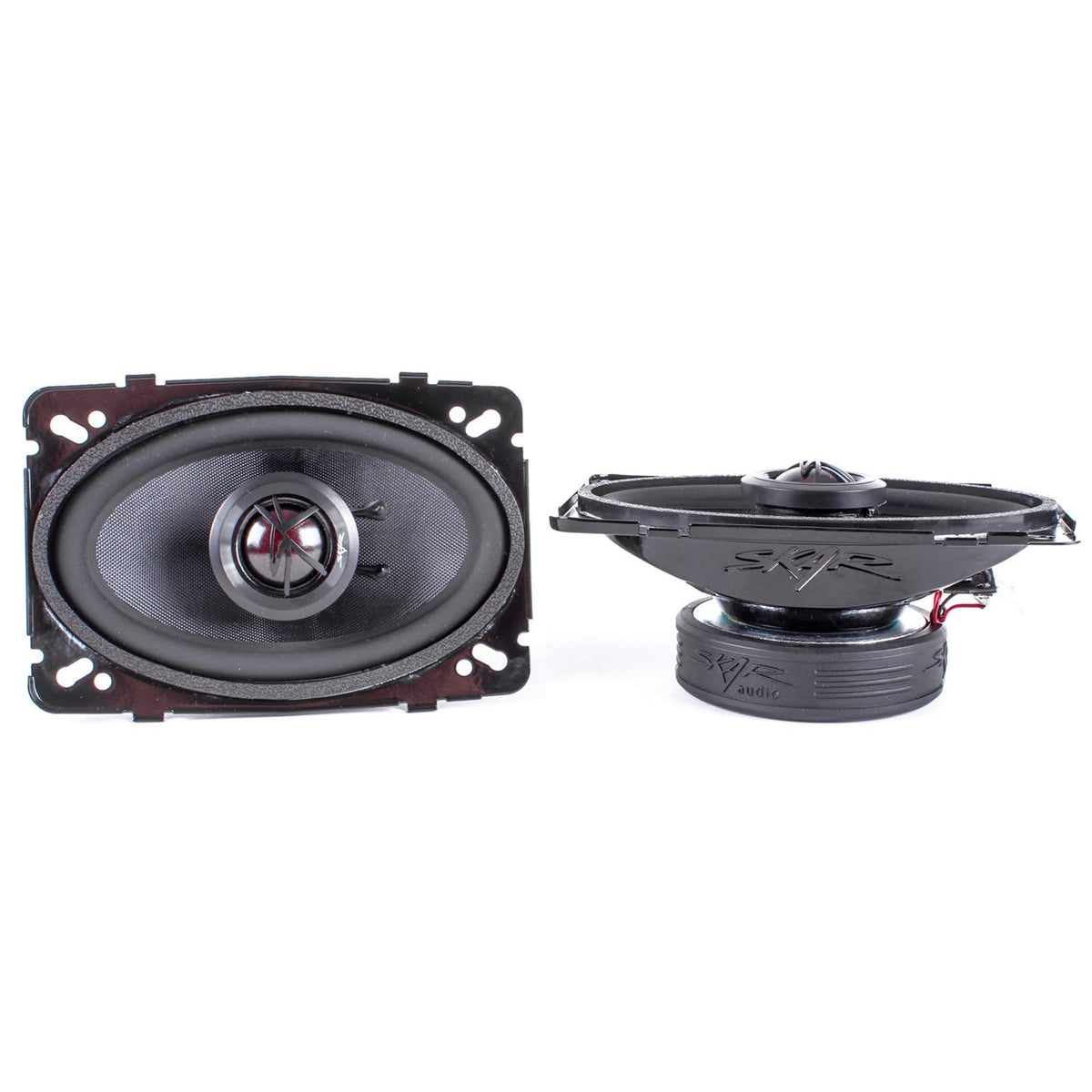 Skar Audio TX46 next to a ruler showing compact 4x6 size for easy fit