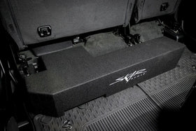Skar Audio under-seat enclosure minimizes footprint and preserves rear cargo space